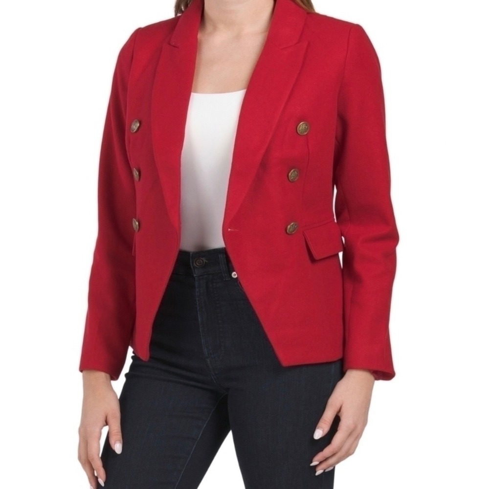 Jules & Leopold Blazer Womens M Red Double Breasted Crest Button Knit Preloved